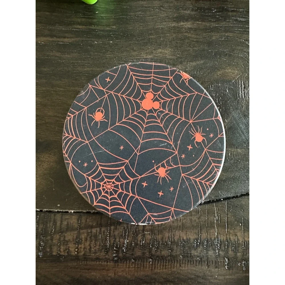 Disney Halloween Spiderweb Coasters Set of 4 Black‎ Orange  Holiday Decor NWOT